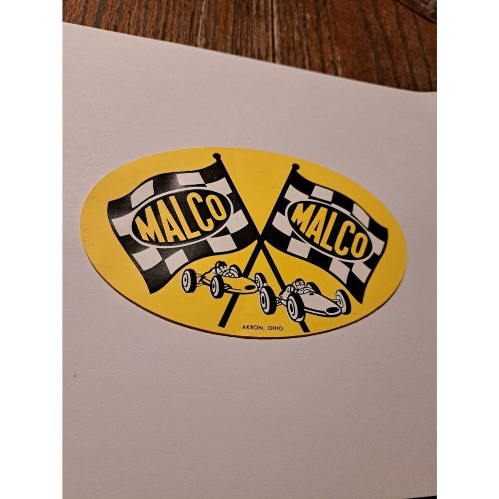 Vintage Rare Malco Akron Ohio Racing Flag Sticker Decal Hot Rat Rod Car #2